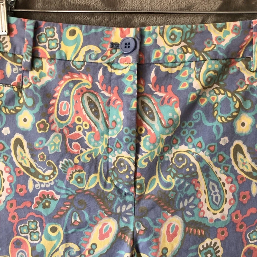 Talbots Paisley Cropped Chino Women Pants Size 14 Pastel Colors Split-Hem